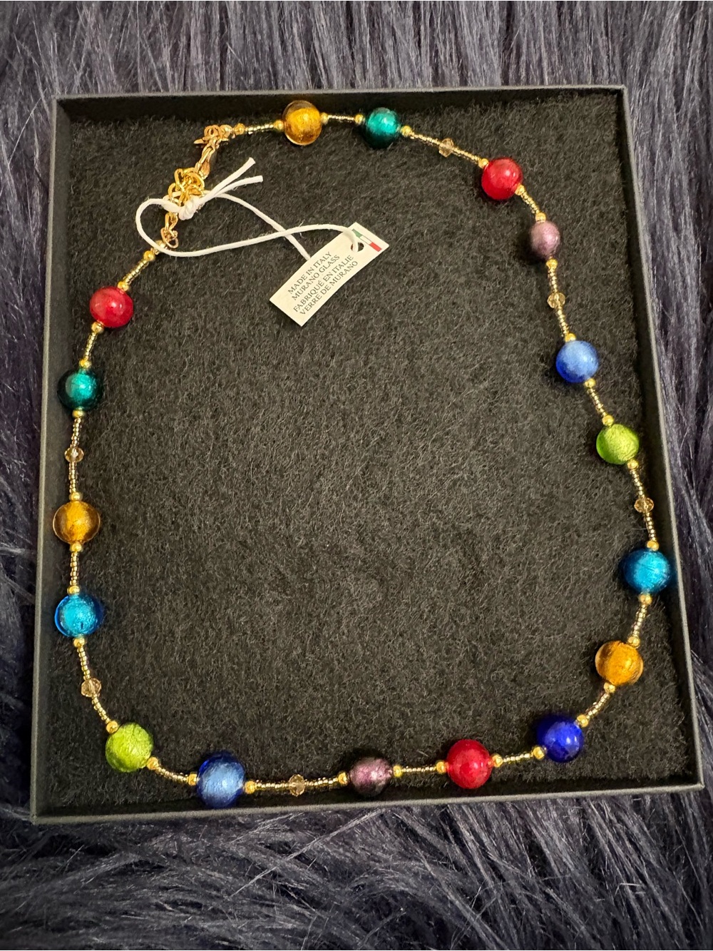 Multicolor Murano Glass Bead Necklace - Gold Accents
